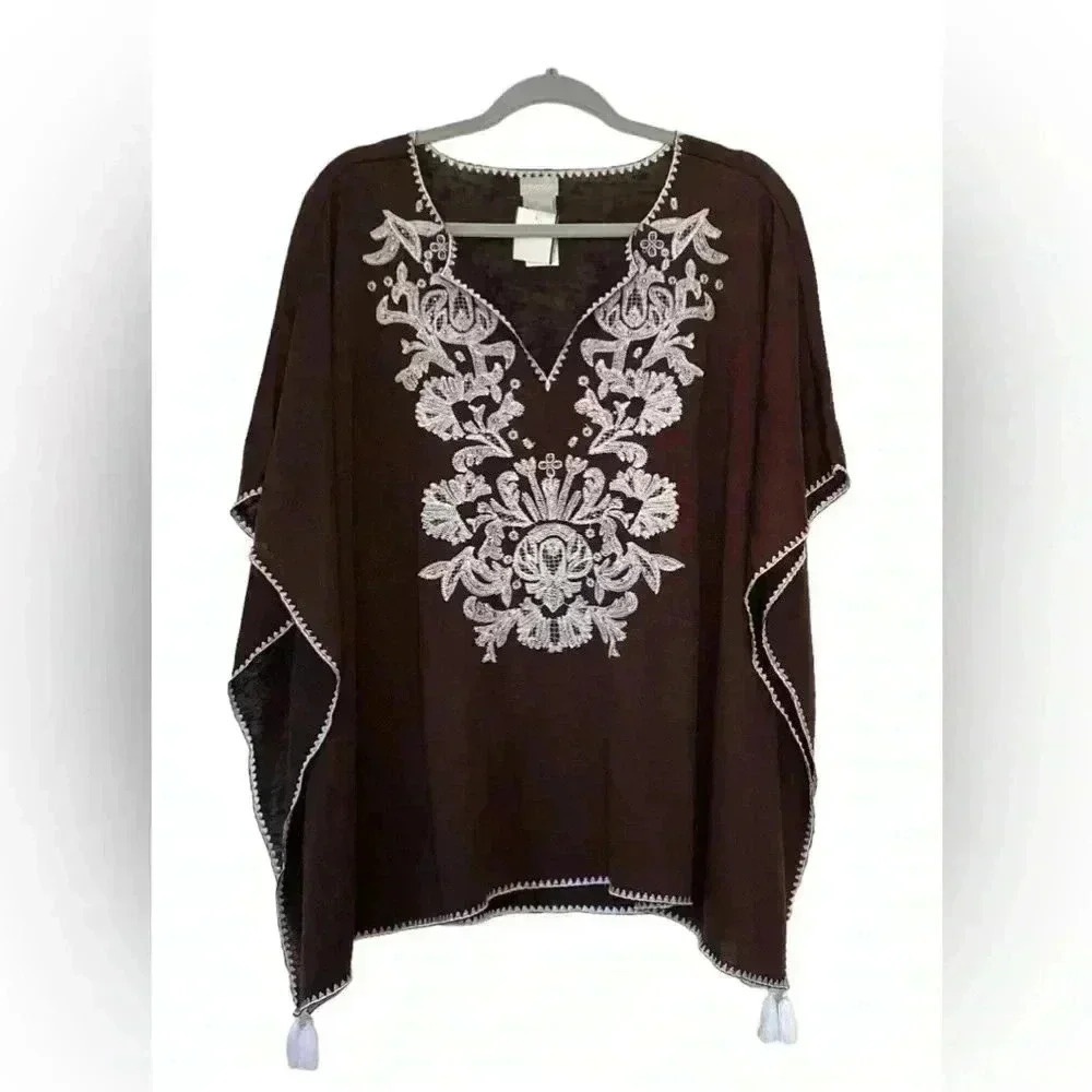 Chico’s Brown Embellished Espresso summer Poncho Size L/XL lightweight